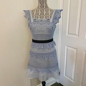 Self-Portrait Elegant Lace Trim Dress with Black Belt